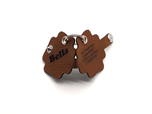 Hundemarkentasche Anhänger mit Druckknopf Gravur Braun Hundemarke | Blume - Blumenform | gefertigt aus Kunstleder | beidseitig graviert