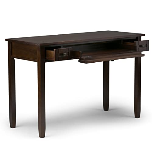 SIMPLIHOME Warm Shaker Desk - 48 Inch Wide Solid Wood Writing Desk in Tobacco Brown, Transitional Home Office Computer Table for Workspace or Study with Flip-Down Keyboard Tray and 2 Drawers