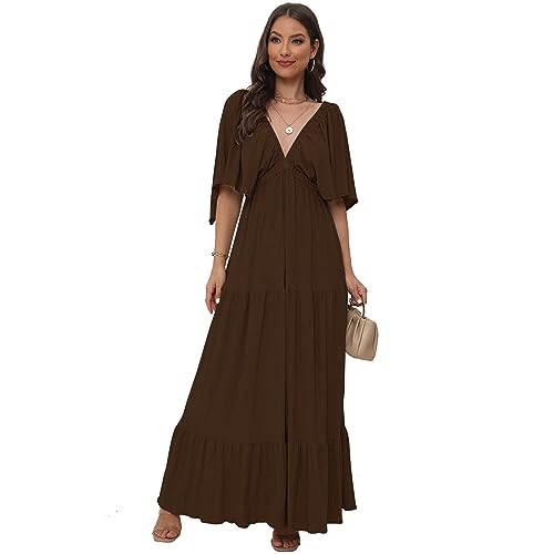 SUNNOW Women's Plus Size Summer Maxi Dress Flowy Loose Fit V-Neck Tiered Ruffle Sleeve Boho Beach Dress3