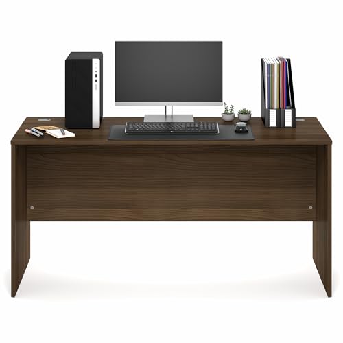 Image of Furinno Roger Computer Desk, 60 Inch Rectangular Executive Desk with Modesty Panel, Home Office Desk with Thick Tabletop, Desk Cord Grommet, Scratchproof, for Home Study, Office, Modern Walnut