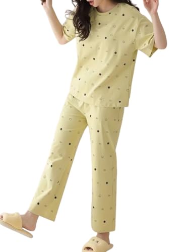 Image of SHIENZY Women Korean Style Night Suit | Round Neck Short Sleeve Cute Printed Cotton Pajama Set for Girls & Women | Soft Nightwear, Loungewear, Sleepwear for Women | Full Pyjama Set | Co-ord Set