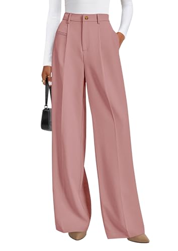 PRETTYGARDEN Womens Wide Leg Dress Pants 2026 Business Casual Flowy Work Palazzo Pants High Waisted Slacks Trousers (Pink,Medium)