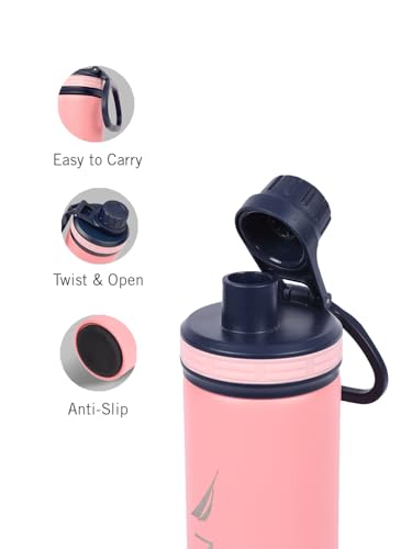 Image of NAUTICA Premium Leak-Proof Insulated Water Bottle - 1pc (Fender)| 500ml | Stainless Steel Flask with 24 Hours Temperature Retention | Ideal for Travel, Gym, Office Use Texas Solid-Babypink