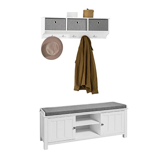 SoBuy Mueble recibidor Zapatero con Perchero Gris+Blanco, FSR35-W+FRG282-W ES