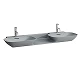 Couleur: Graphite mat Laufen INO lavabo double, 1 trou de robinetterie par vasque, sans trop-plein, 1420x450mm, H8143047581111, Couleur: Graphite mat