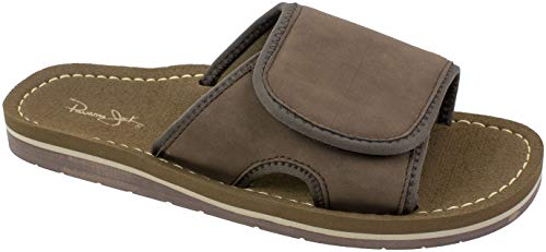 Panama Jack Mens Sandal,Premium Slide Sandal with Adjustable Strap,Arch Support,Brown Dark,Men's Size 10 to 11