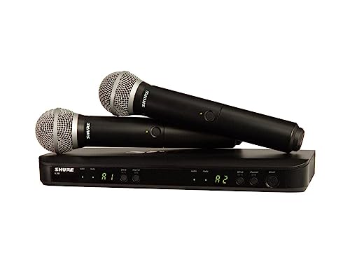 Shure BLX288/PG58 Wireless Microphone System - 14-Hour Battery Life, 300 ft Range, UHF | Includes (2) PG58 Handheld Vocal Mics, Dual Channel Receiver | J11 Band (BLX288/PG58-J11)