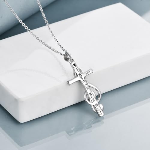 MONGAS Music Note Necklace Sterling Silver Cross Necklace for Women Treble Clef Music Jewelry Choir Gifts for Women Musicians4