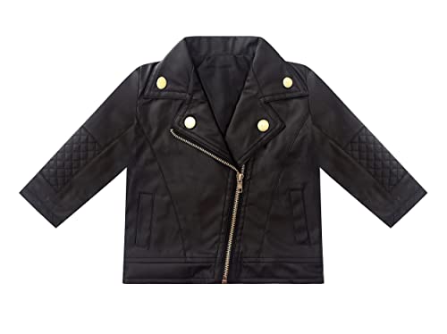 Image of Toddler Baby Boy Girl PU Faux Leather Coat Cool Lapel Oblique Zipper Jackets Spring Fall Winter Outerwear
