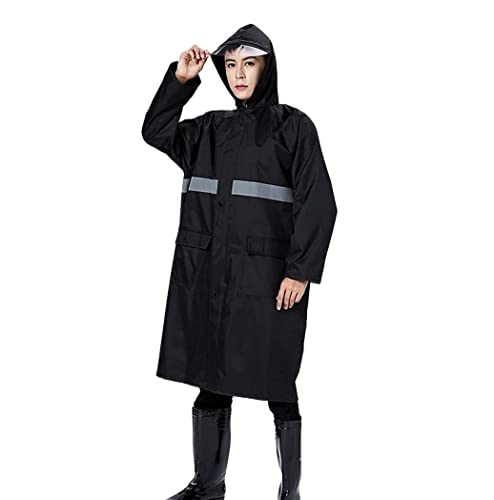 Raincoat Poncho Adult Long Raincoat,Reusable Thicken Reflective Rain Poncho,Portable Hooded Rain Jacket Rain Coat (Color : Black, Size : X-Large)