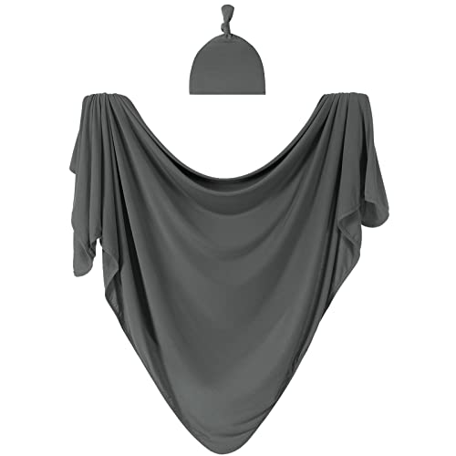 Image of Bayceen Large Jersey Knitted Swaddle Blanket for Baby, Soft Stretchy Receiving Blanket for Newborns with Hat, Large 47 x 47 inches 47x47x0.01 inches BY001 Bayceen Swaddle Blanket