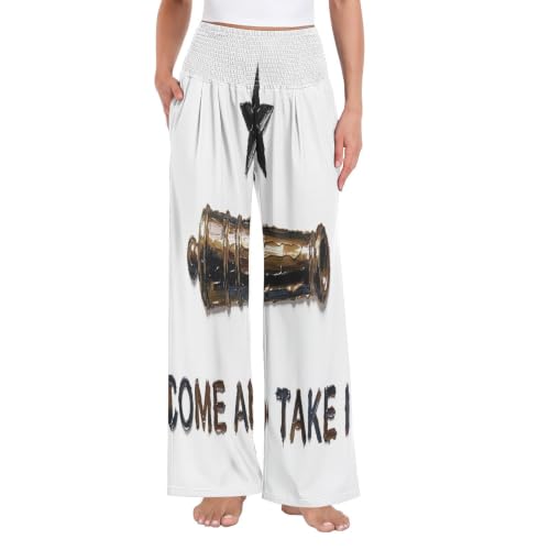 Pantalon Palazzos femme tissu doux Texas Come and Take It large fluide motif historique