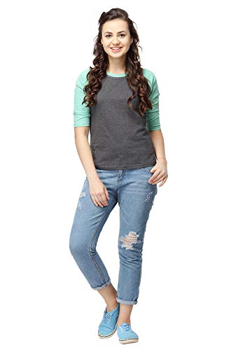 Image of PINACOLADA Women's Raglan Sleeve Top for Casual Wear | Crew Neck | Short Sleeve | Poly Cotton Top Crafted with Regular Sleeve & Comfort Fit for Everyday Wear