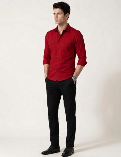 Image of Men's Double Flap Pocket | Regular Fit | Solid Spread Collar | Versatile Everyday Office Wear Comfortable |Stylish Design | Shirt