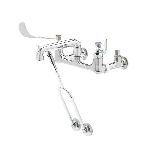 T&S Brass B-0651-06 Service Sink Faucet, Wall Mount, 8" Centers, 6" Wrist Handles, Pail Hook, Integral Stops