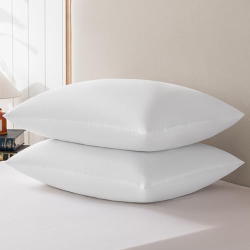 Image of basic home Hotel-Style Queen Size 20x28 Goose Feather & Down Bed Pillow - 100% Odorless Sleep Pillow for Neck Support & Cooling Comfort - 233TC Cotton Cover with Anti-Poke Liner Queen 20x28 inch