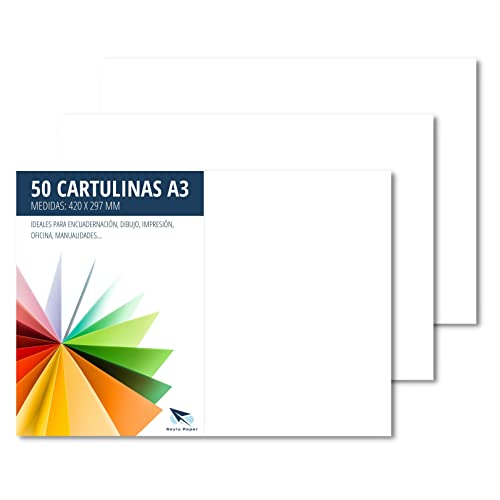 Raylu Paper® - Lot de 50 cartes A3 180 g/m², 420 x 297 mm, couleurs au toucher doux, parfaites pour la reliure, le bureau, le dessin et l'artisanat (blanc) Cover