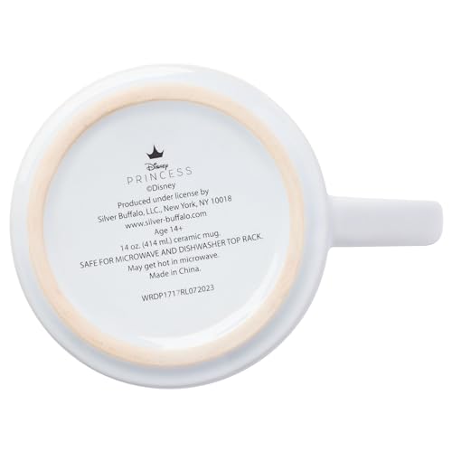 Silver Buffalo Disney Princesses Featuring Cinderella, Tiana, Ariel, and Belle Classic Icons Sparkle Tapered Pottery Mug, 14 Ounces