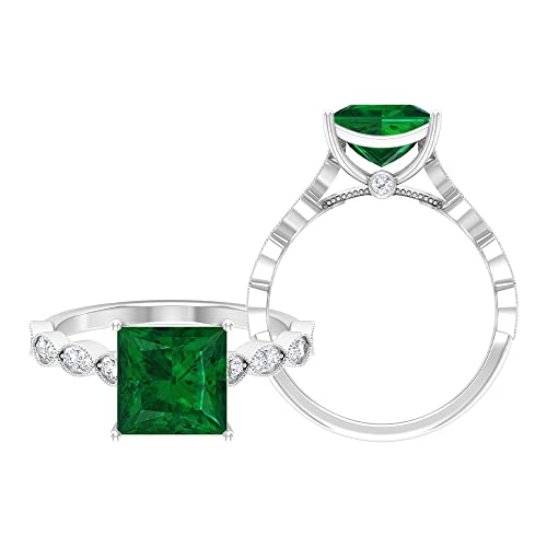 8 Mm Princess Cut Lab Created Emerald Solitaire Engagement Ring With Moissanite | 3 Cttw, 14K White Gold, Size:us 11.00 #TOP25