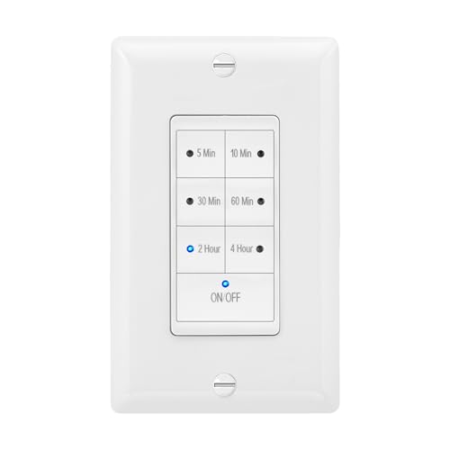 Maxxima 1875 Watt 7 Button Countdown Timer Switch, Maximum 4 Hour Delay, 1/2 HP Perfect for Bathroom Exhaust Fans, Indoor Automated Lighting, Featuring LED Indicator Lights, Wall Plate Included Maxxima 1875 Watt 7 Button Countdown Timer Switch, Maximum 4 Hour Delay, 1/2 HP Perfect for Bathroom Exhaust Fans, Indoor Automated Lighting, Featuring LED Indicator Lights, Wall Plate Included