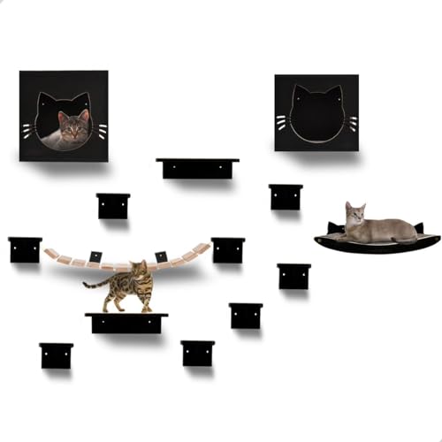 Kit Playground Para Gatos Casinha em Mdf Preto Premium Super Resi...