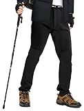 NOUKOW Men's Winter Fleece Lined Hiking Pants, Softshell Waterproof Work Pants with Belt 6 Zip Pocke