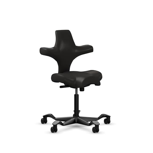 Image of HAG Capisco Sit to Stand Chair-Black Frame-Upholstered Black Vinyl