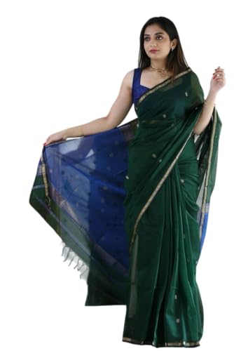 Image of Women's Cotton Woven Soft Sarees With Attach Blouse Piece.