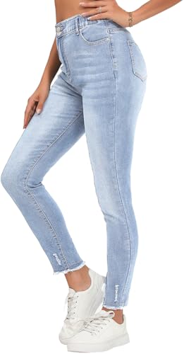 HugeNice Women's Mid-Rise Stretch Skinny Jeans Casual Slim Fit Elastic Waist Denim Pants2