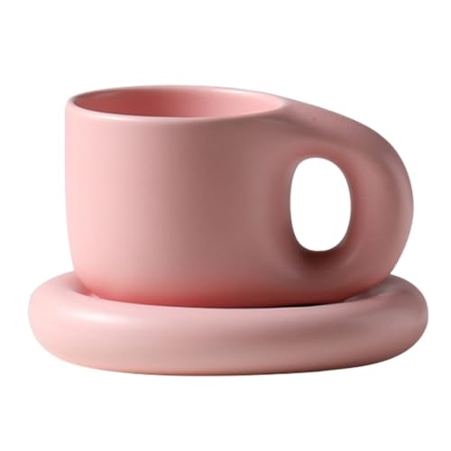 10oz Nordic Ceramic Coffee and Tea Mug – Cute Cup and Saucer Perfect for Coffee Lovers Gifts and Kitchen Essentials (Pink)