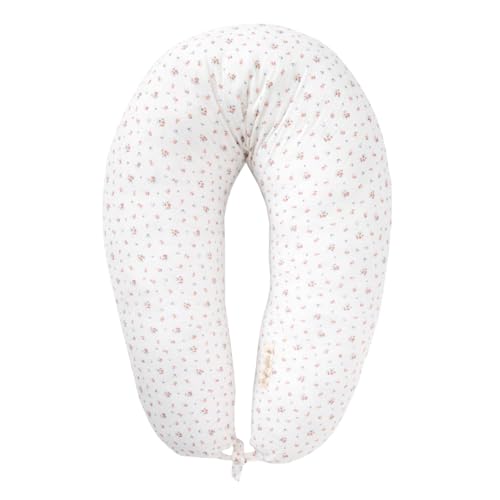 MIMUSELINA Cojin Lactancia y Embarazo 100% Algodón | Extra Grande y Mullido | Almohada Embarazada, Lactancia y Nido de Bebé | Funda Desenfundable y Lavable (Blossom)