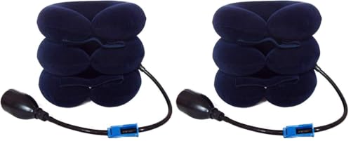 Image of Upgraded Version Premium Flannel Inflatable Cervical Neck Traction Air Inflatable Pillow Neck Head Stretcher Pain Relief Collar (for Adults, Dark Blue) (Pack of 2)