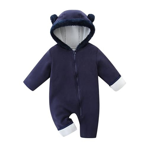 Image of JingleBaBa Cute Baby Bear Fleece Jumpsuit Girls Boys Warm Hooded Coverall Romper Newborn Fluffy Outerwear Snowsuit