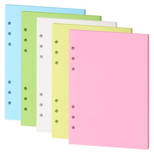 Mafeigu Papel de recambio en blanco, páginas coloridas sin rayas para carpeta de 6 anillos tamaño A5, insertos de planificador A5, papel grueso de hojas sueltas de 5 colores de 120 g/m², 50 hojas/100