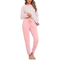 Bresdk Pijamas Mujer Invierno Algodon Rayas Pijama Largo Manga