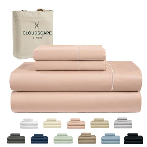 Cloud Scape Linen 100% Egyptian Cotton Sheets for Queen Size Bed, 4 Pieces Bedding Set, Hotel Quality, Silky Soft, Deep Pockets up to 17”, Sepia Rose