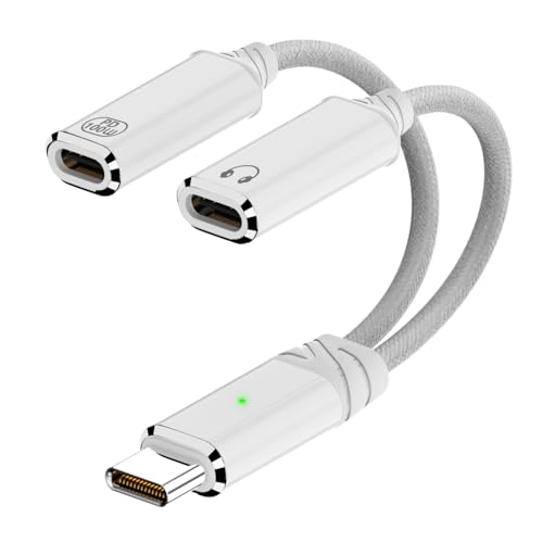 AuviPal USB C Splitter, Dual USB C Headphone and Charger Adapter, 2-in-1 Type C Audio Dongle Cable with PD 100W Charging for Smartphones, Tablets, Laptops and More- White