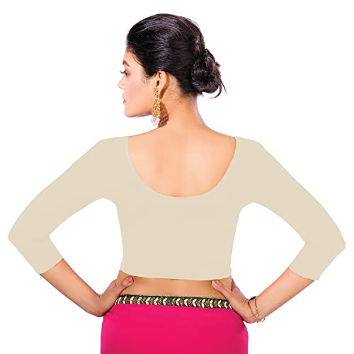 Image of Abhi Cotton Readymade Saree Blouse for Women- 3 /4 Sleeve, Round Neck, Regular-fit, Stretchable, Pull-on Style