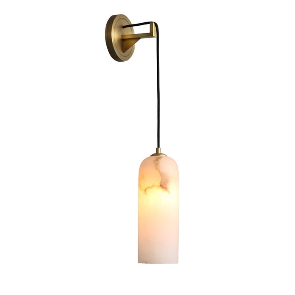 OZBMA White Natural Stone Wall Lamp Modern Alabaster Sconce Brushed Brass Light Height Adjustable for Bedroom Bedside Living Room