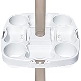 Myard 15'' Pro Universal Beach Umbrella Table Tray with Tablet Slots, Earpod Holds, Drink Holders, Snack Grooves, Phone Slots, Sunglasses Holes, Small Bag Hangers for Beach, Swimming Pool (White)