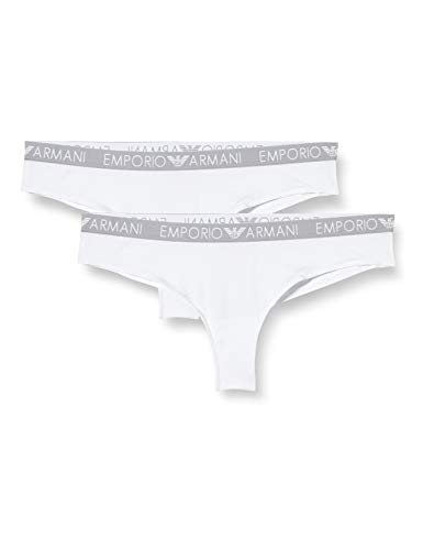 Emporio Armani Underwear Iconic Cotton Ropa Interior Brasileña Bi-Pack, Mujer, Blanco, XL