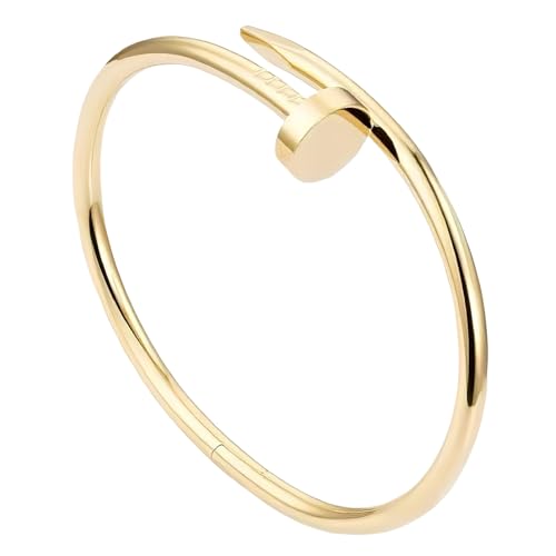 18K Gold Plated Nail Bangle Bracelet Stackable Dupes Stainless Steel Bangle for Love Trendy Jewelry