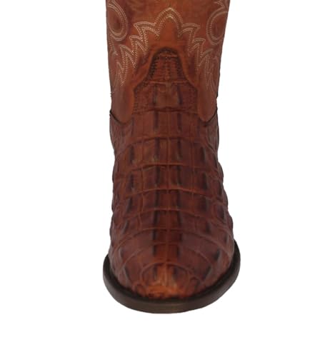 Texas Legacy Mens Cognac Western Leather Cowboy Boots Crocodile Back Print Round Toe4