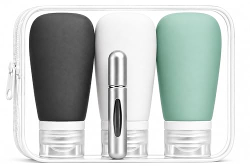 Kit Viaje Avion Botes De víaje Rellenables 90ml + Atomizador Perfume Recargable 5Ml Apto para el Avion Botes para Gel y Champu Imprescindible Gadgets Viaje Avión