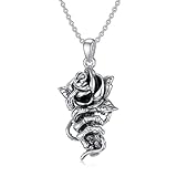 PELOVNY Rose Skull necklace Sterling Silver Gothic Necklace Skull Hand Pendant Skull Jewelry Gift for Goth Lovers Halloween