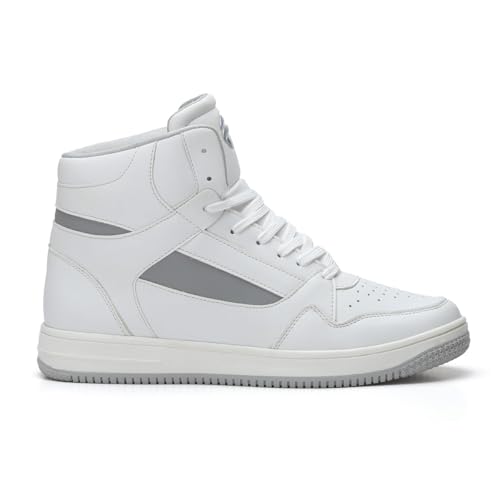 Image of FIELD CARE Faster Casual Comfort Fashion Stylish Hi-Top Basket Ball Sneakers (White /Grey, UK Footwear Size System, Adult, Men, Numeric, Medium, 10)