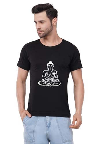 Image of Caseria Men's Cotton Printed T-Shirt -Buddha | 100% Cotton | Half Sleeves | Regular Fit | Printed | Round Neck | Graphic T Shirt