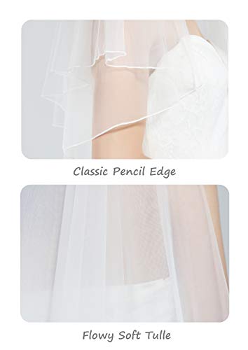 BEAUTELICATE Sluier bruidssluier bruidssluier bruidssluier bruiloft zachte tule wit ivoor lang korte zwengelrand met metalen kam 2 lagen V38 - Image 7