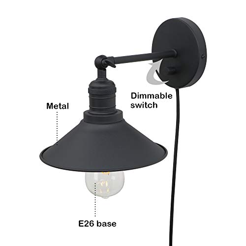 Phansthy Plug In Wall Sconces With Dimmable Switch Set Of Two, Matte Black Farmhouse Wall Sconce 2 Pack, Wall Light Fixture With Switch And 7.9" Metal Shade For Living Room Bathroom Vanity Bedroom #TOP2