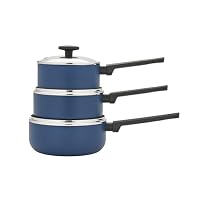 Morphy Richards 3-Piece Saucepan Set, Recycled Aluminium, 16cm, 18cm & 20cm Saucepans, Non Stick Coating, Soft Touch Handles, Suitable for All Hobs, Blue, 859001